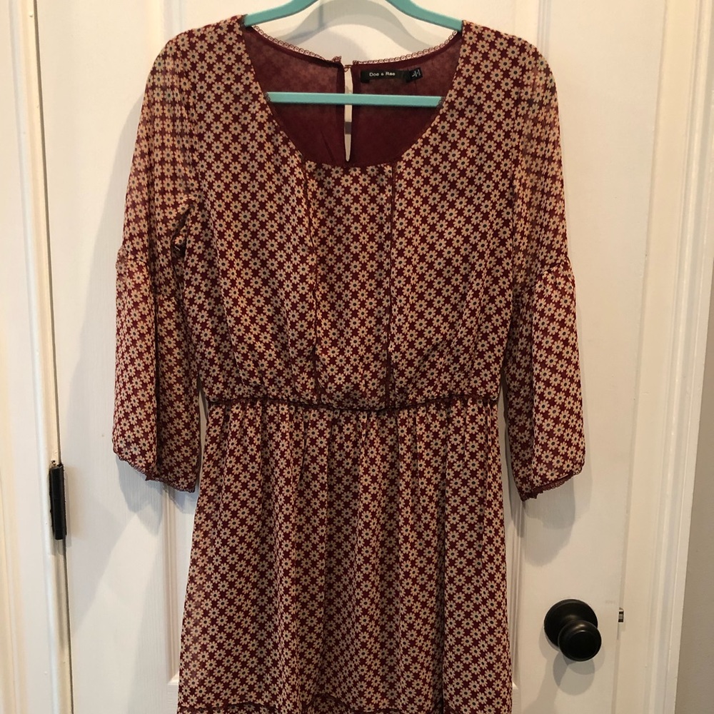 Burgundy Floral Bell Sleeve Dress